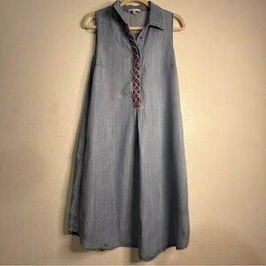 Spense Light Blue Sleeveless Dress w/embroidered trim. Pockets! Sz 8.